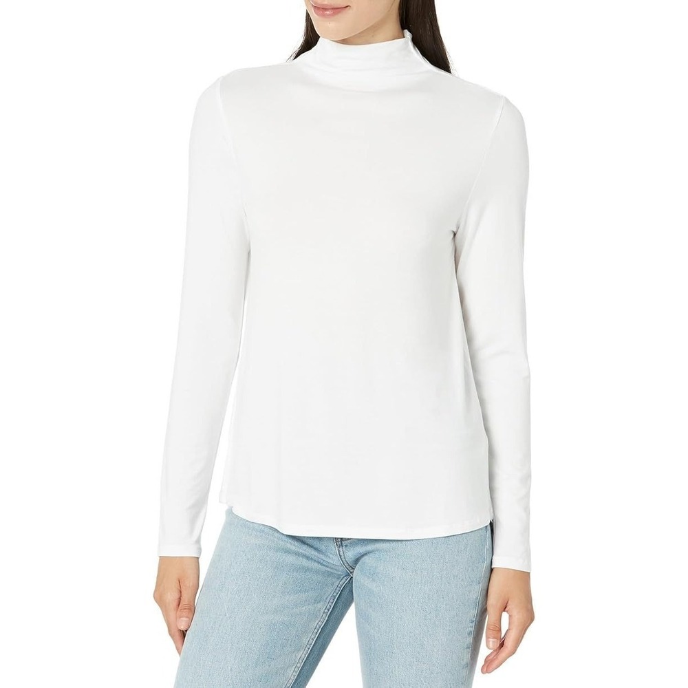 Liverpool Women's Long Sleeve Rayon Blend Mock Neck Knit Top‎ - White - XS